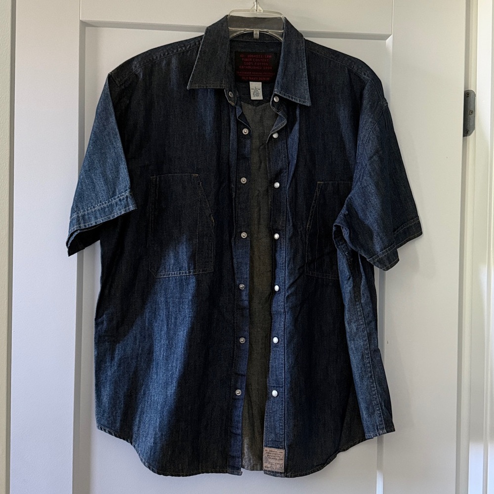 Old Navy Denim Button Down Cotton Shirt Short Sleeves Size L